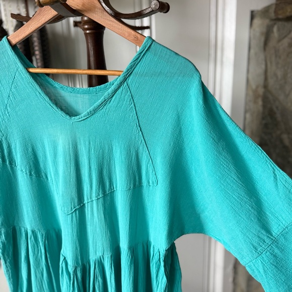 Vintage Turquoise Cotton Princess Cut Summer Midi Dress - Picture 4 of 7